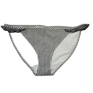 Aerie Women's Size Medium Black White Stripe Ruffle Side Bikini Bottom